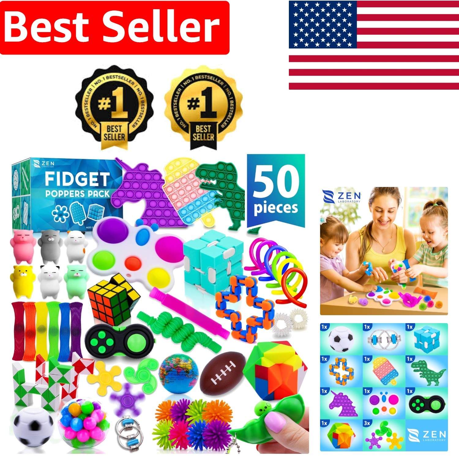 Sensory Fidget Toys Bulk Pack – 50 Pieces for Kids 4-12, Party Favors Galore!