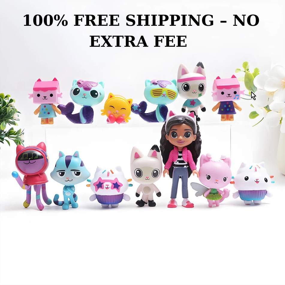 13Pcs/Set PVC Gabby Dollhouse Figure Toy Mercat Cartoon Stuffed Animals Smiling