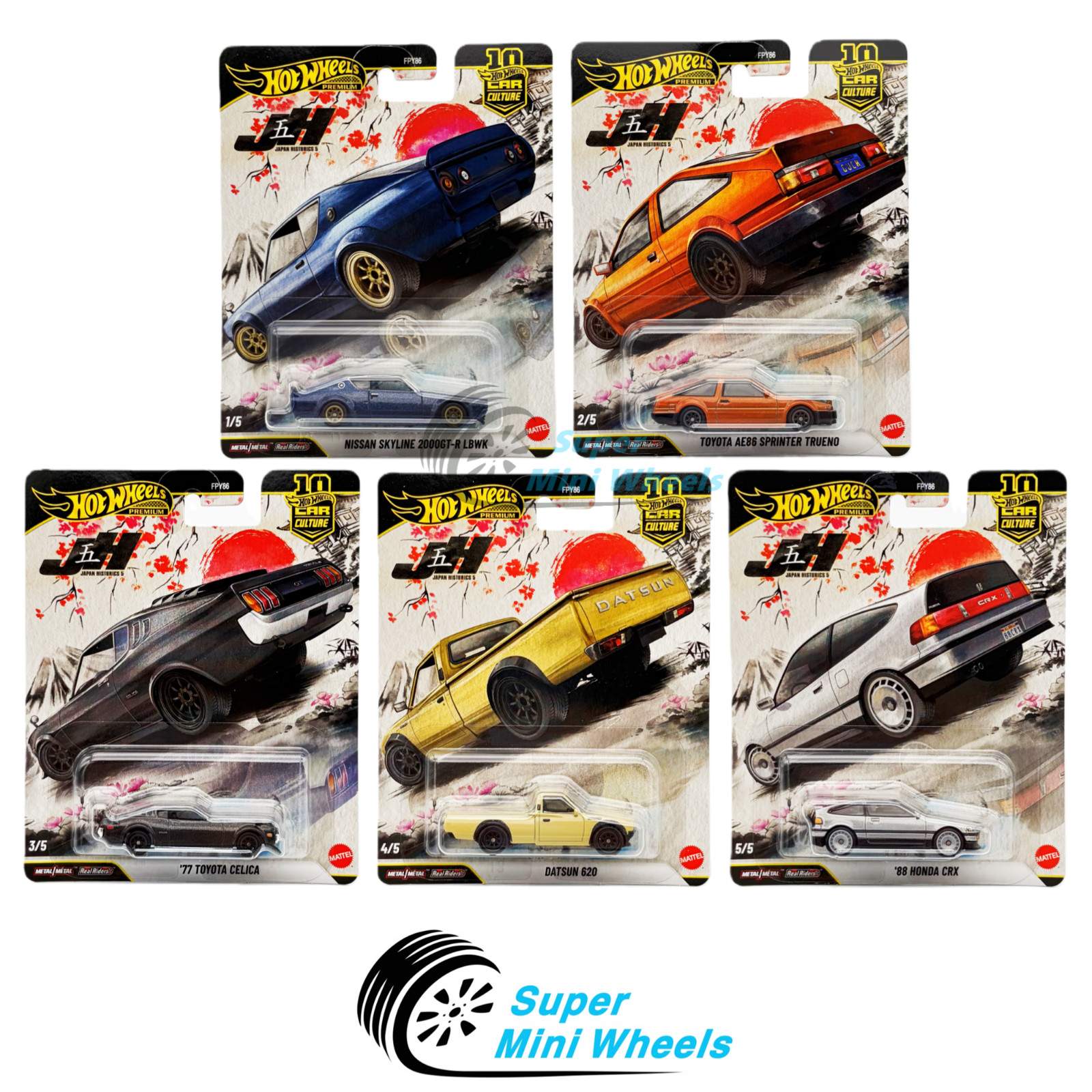 Hot Wheels 1:64 Car Culture 2026 P Case – Japan Historics 5 – 5 Cars Set