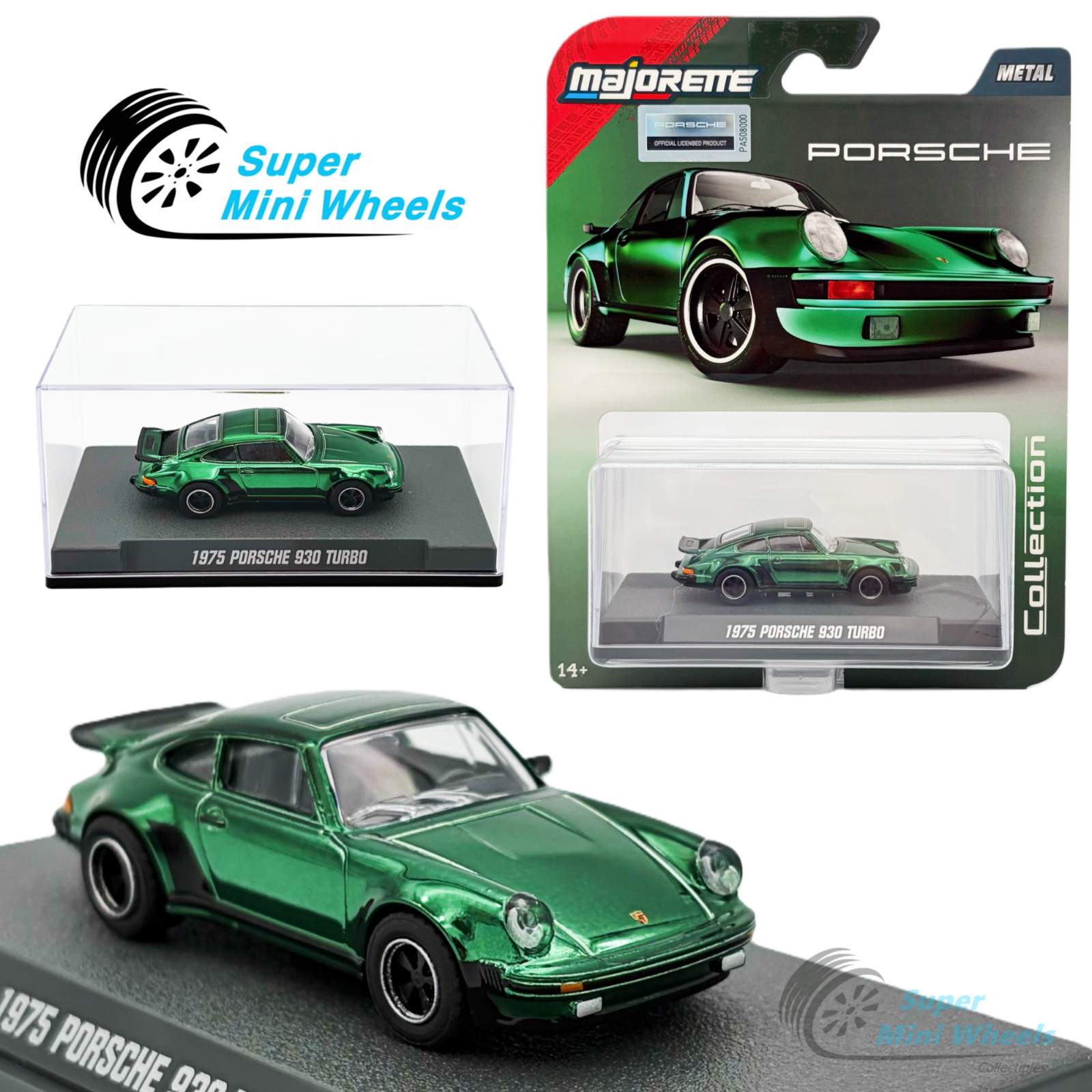 Majorette 1:64 Collector Series – 1975 Porsche 930 Turbo – Chrome Green