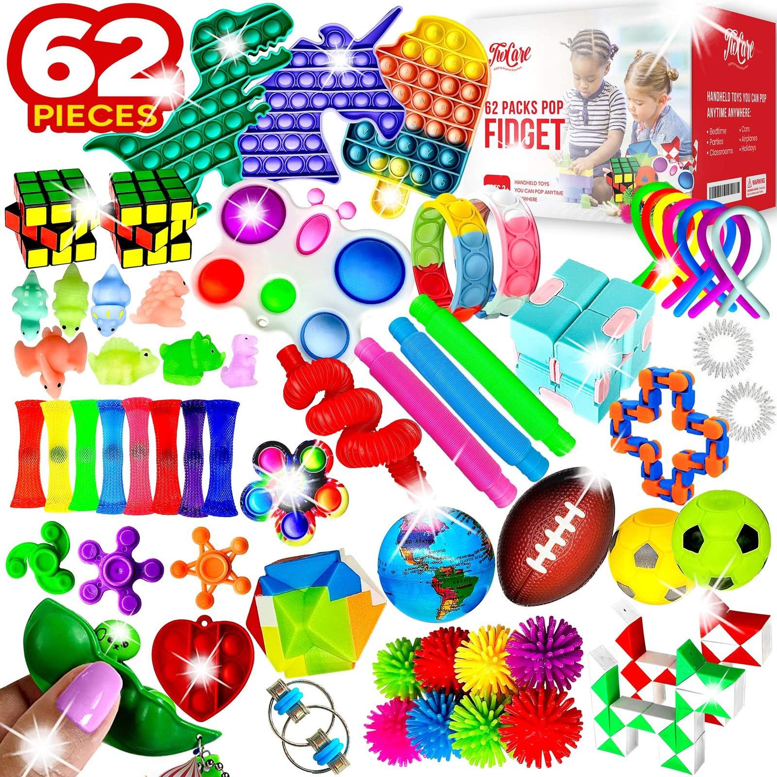 Fidget Toys Set 62 Pack for Stress Relief, Party Favors, Classroom Prizes