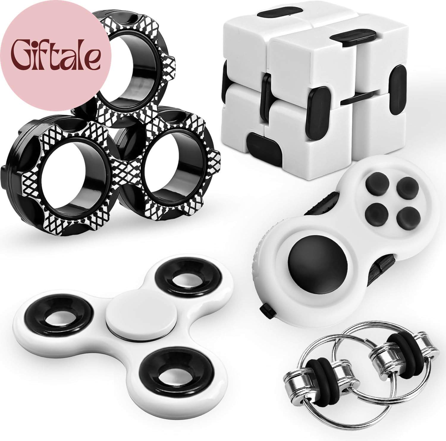 5Pcs Fidget Toys Adults Set, Autism Sensory Pack with Figette Cube Magnetic Ring