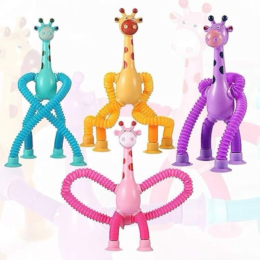 4 Pcs Telescopic Suction Cup Giraffe Toy, Funny Pop Tubes Sensory Toy