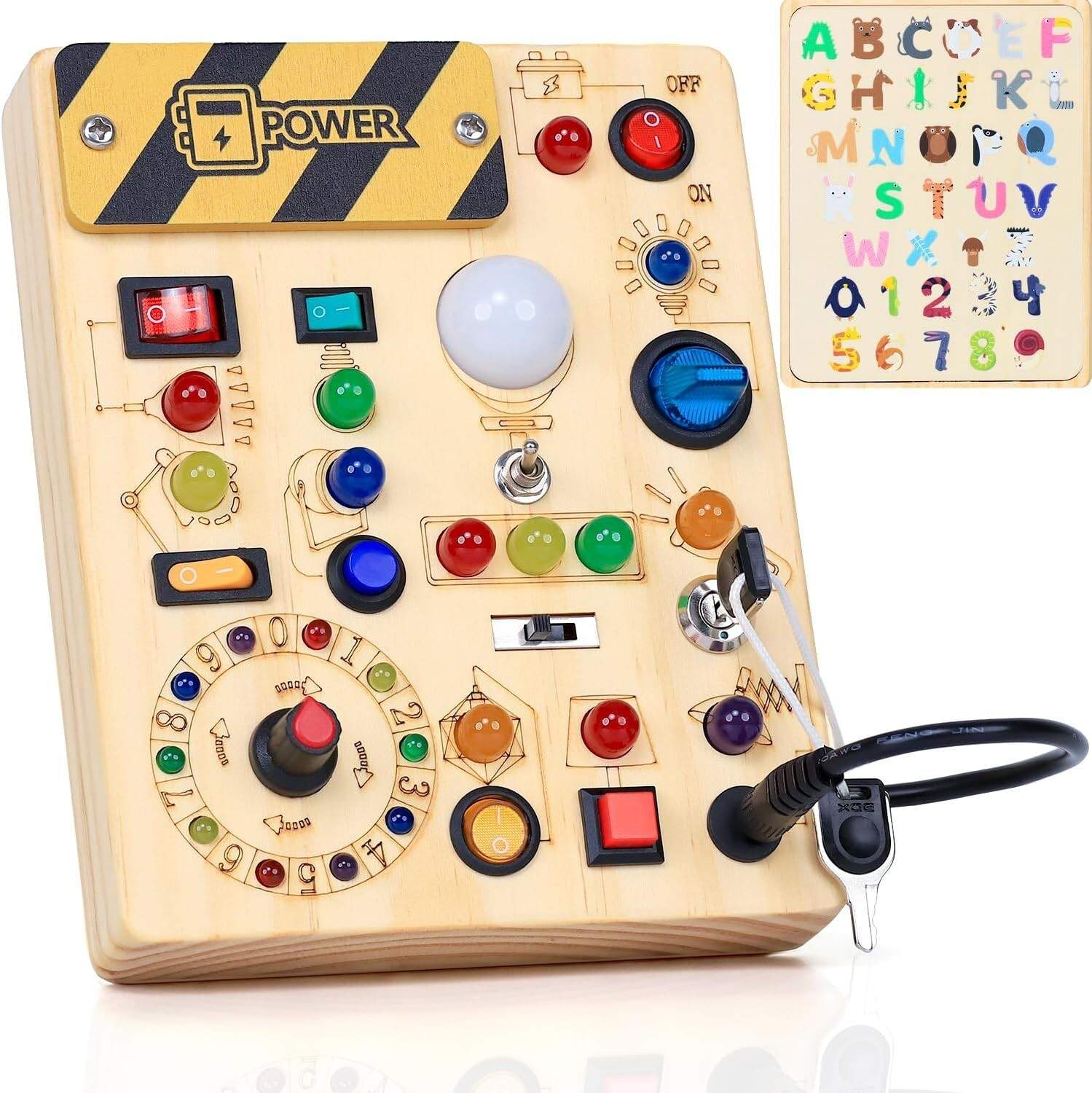 Montessori Toddler Busy Board Wooden Toys for 1-3 Years Old Sensory Toy LED