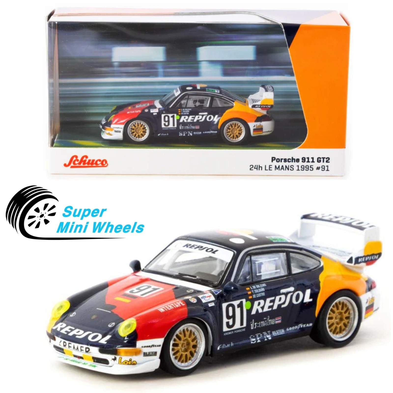 Tarmac Works x Schuco 1:64 Porsche 911 GT2 24h LE MANS 1995 #91
