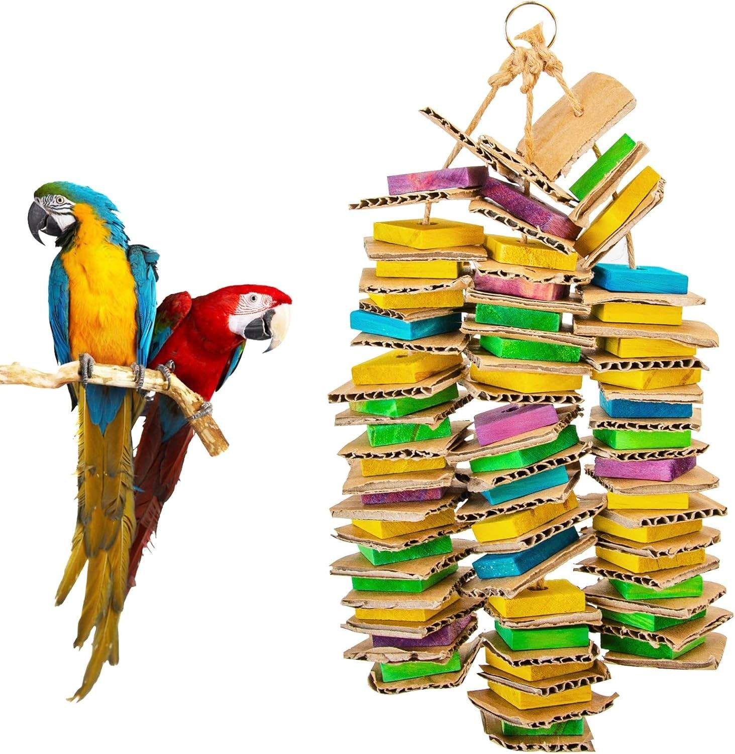Parrot Toys for Medium Birds, Parrot Chewing Cardboard Toys Natural Wooden