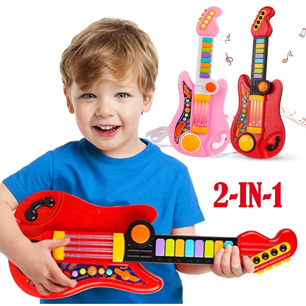 Toddler Guitar & Piano Toy for 2-5 Year Olds, 2-in-1 Kids Electric Guitar Piano