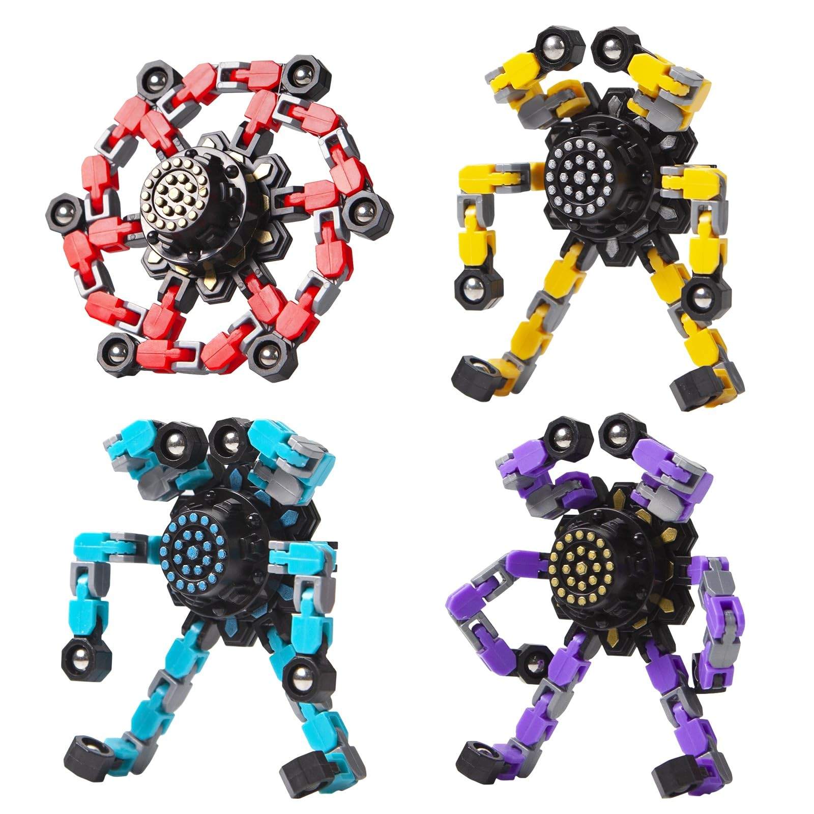 Transformable Fidget Spinners Toys 4 Pcs for Kids and Adults Stress Relief Se…