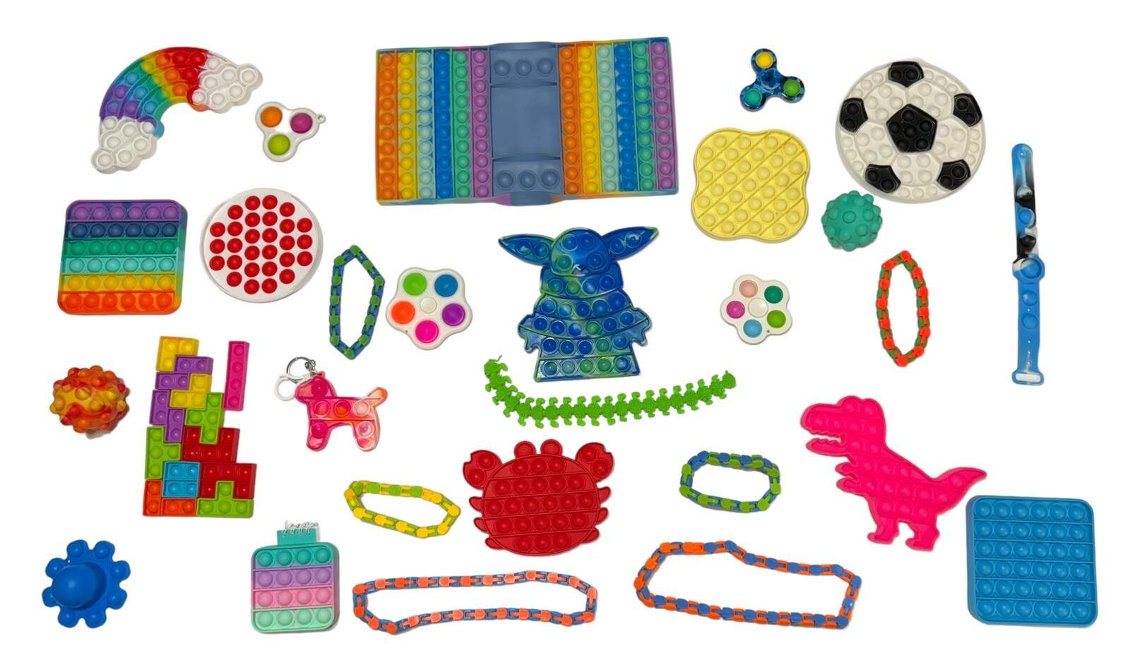 Sensory Fidget Toy Lot Poppers,Spinners Snap & Clicks 40 Pieces In Lot