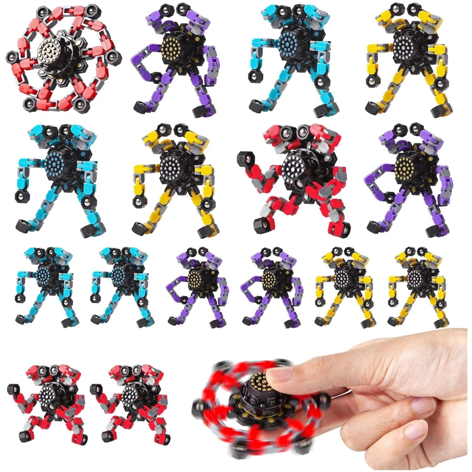 Transformable Fidget Spinner Set – 16-Pack Stress Relief Toys for Kids & Adults