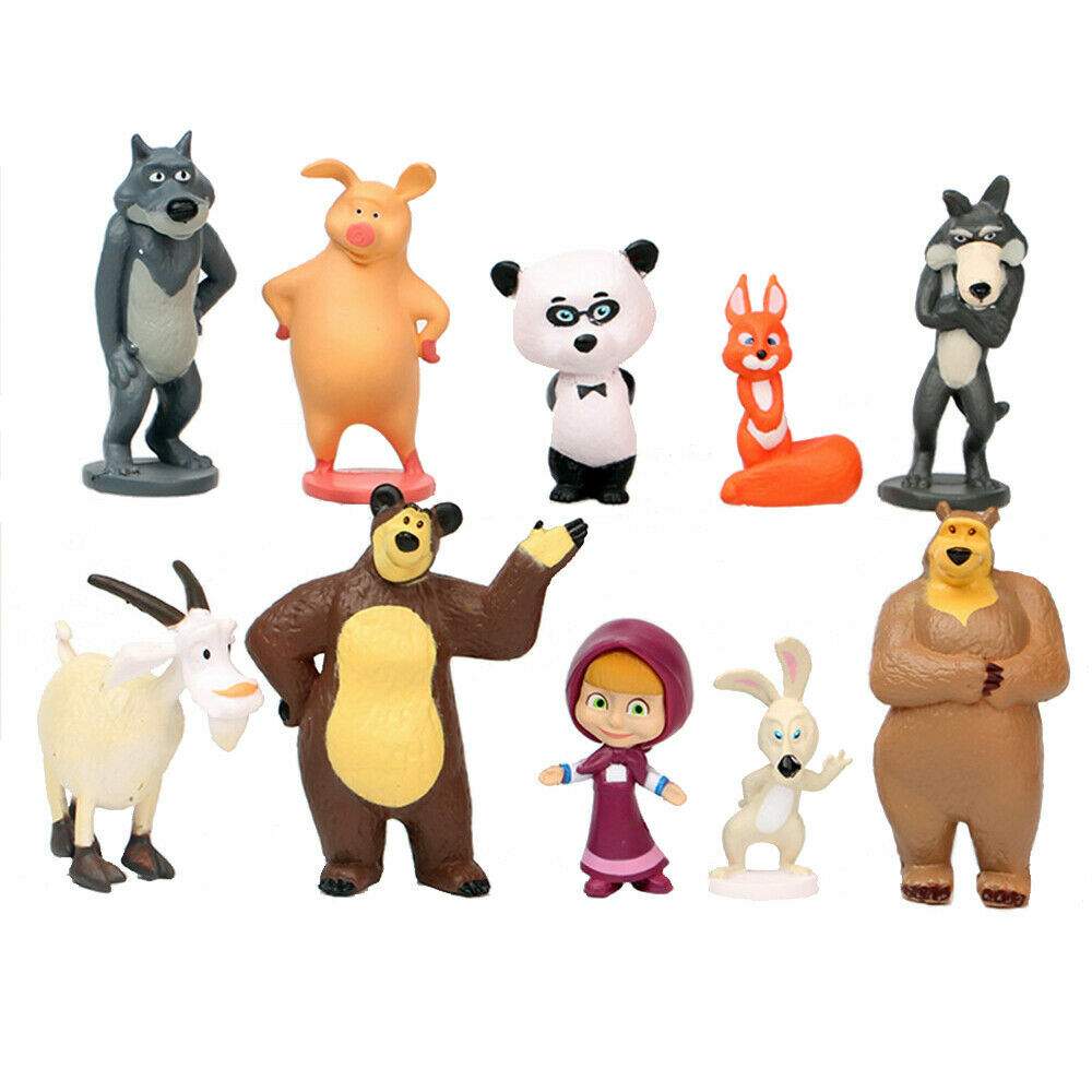 Masha And The Bear 10 Pcs Toy Set Action Figure Cake Topper Doll Birthday Gift