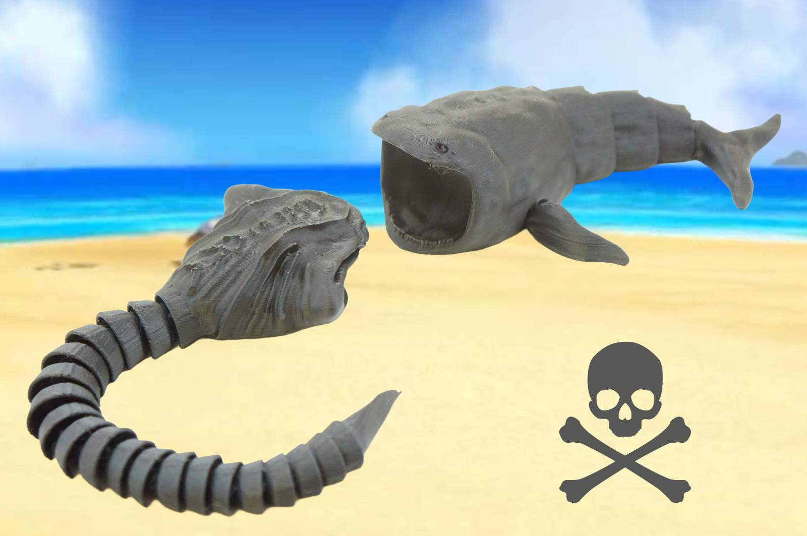 Bloop Vs El Gran Maja Sea Creature – 3D Printed Flexible fidget toys BLACK