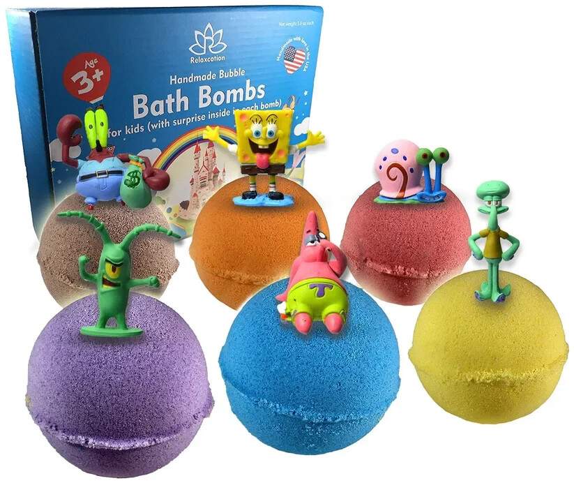 Bath Bombs for Kids with Surprise SPONGE BOB Toys Inside Made In The USA