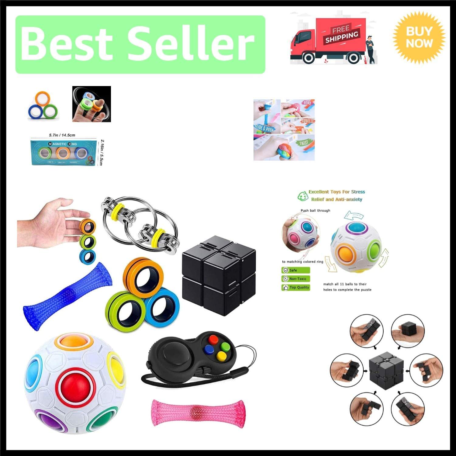 7-Pack Sensory Fidget Toys for Stress Relief – Fun & Child-Safe Fidget Bundle