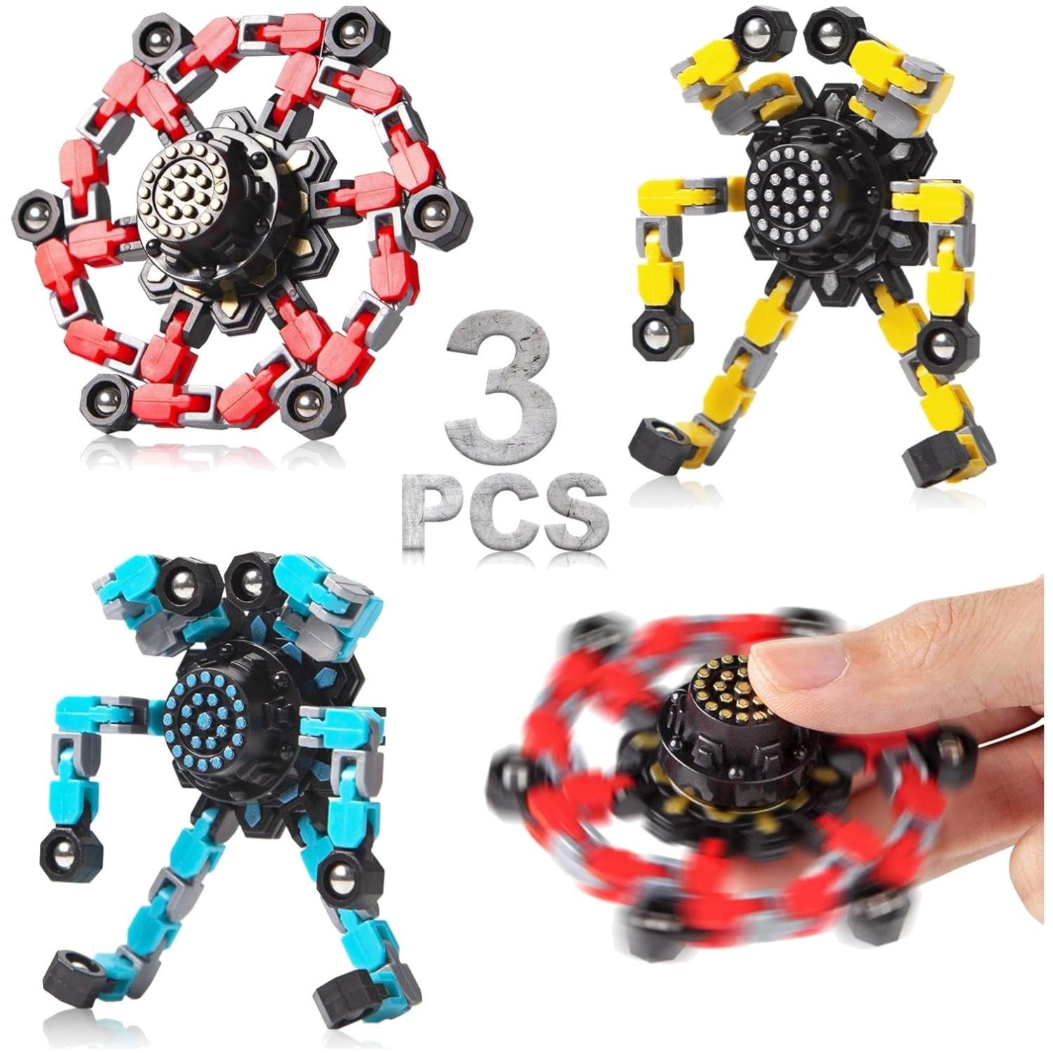 Transformable Fidget Spinners 3-Pc Set – Stress Relief Sensory Toys for All Ages