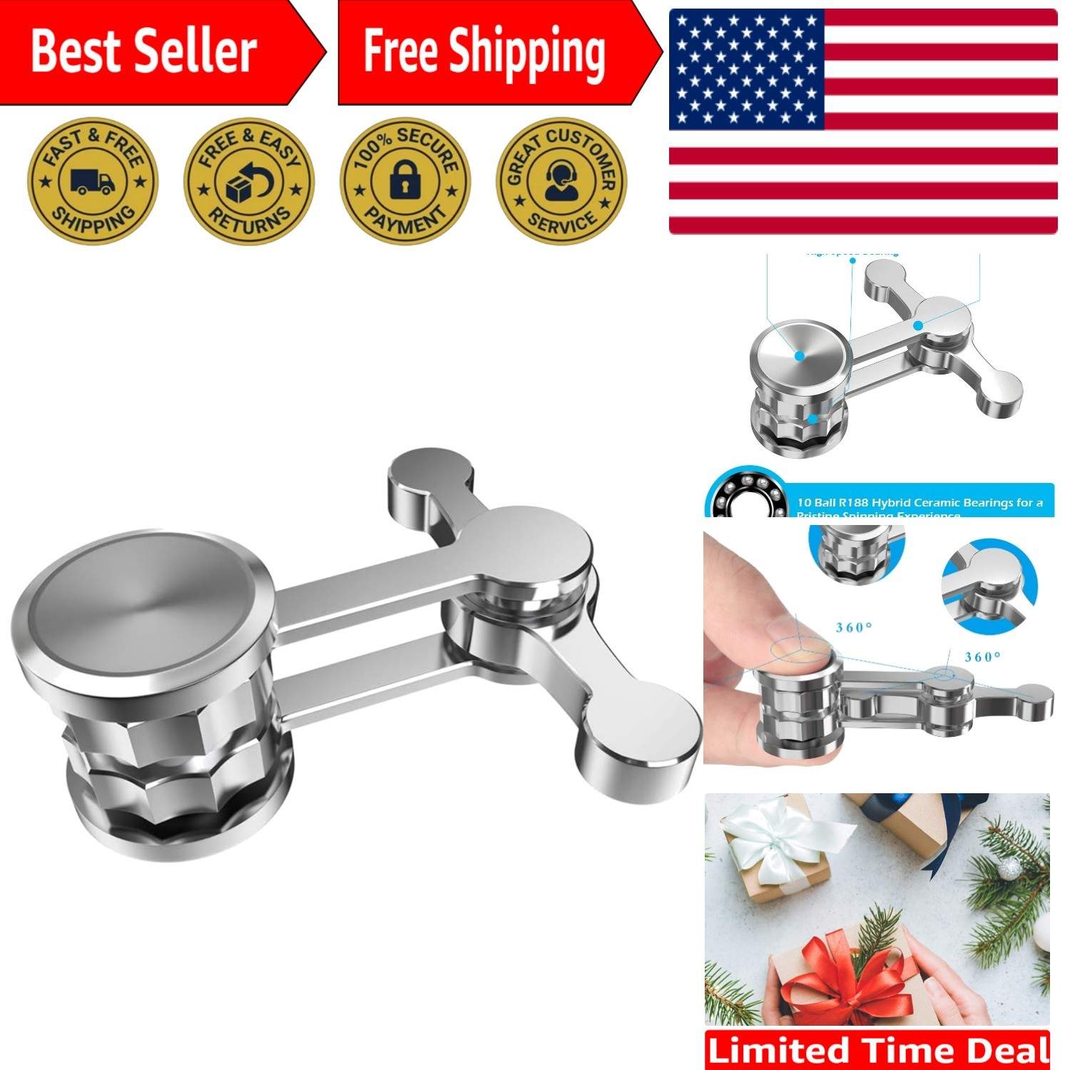 Updated Version Fidget Spinner, Metal Sensory Fidget Hand Toys, Focus Finger …