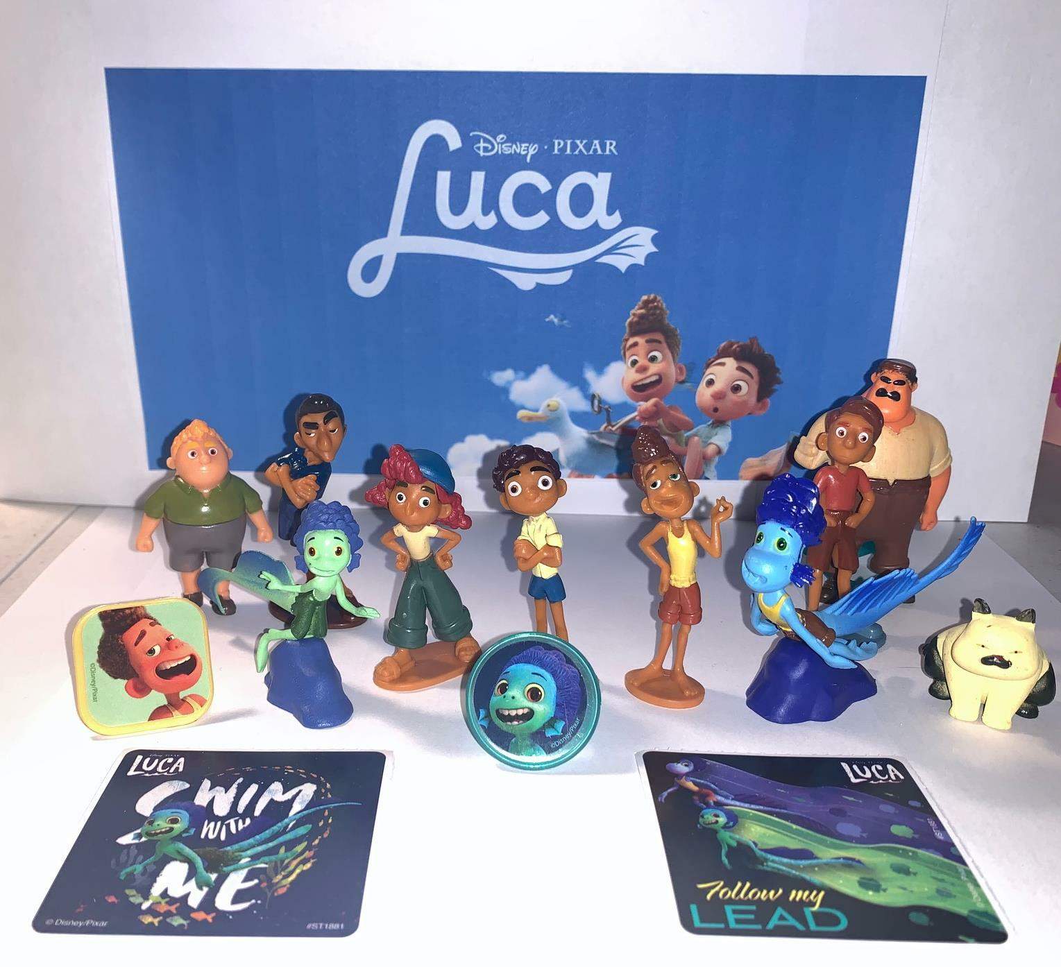 Disney Luca Figure Set of 10 with 2 Stickers and 2 rings Fun Characters