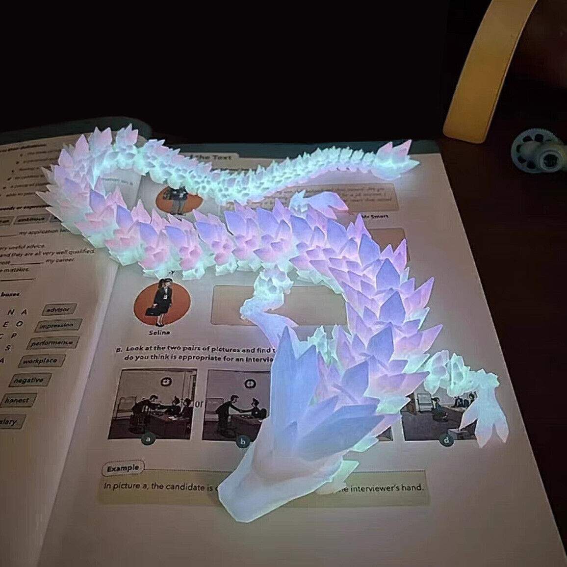 Glow in the Dark 3D Printed Articulated Crystal Dragon Fidget Toy Desk Car Decor