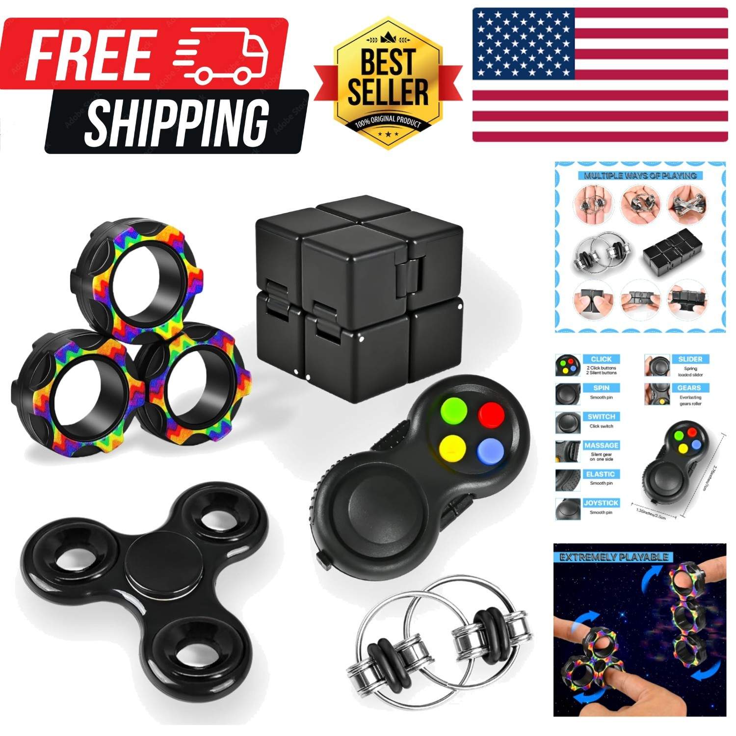 5PC Fidget Toys Adults Set Fidgets for Classroom Must Have Autism Sensory Pac…