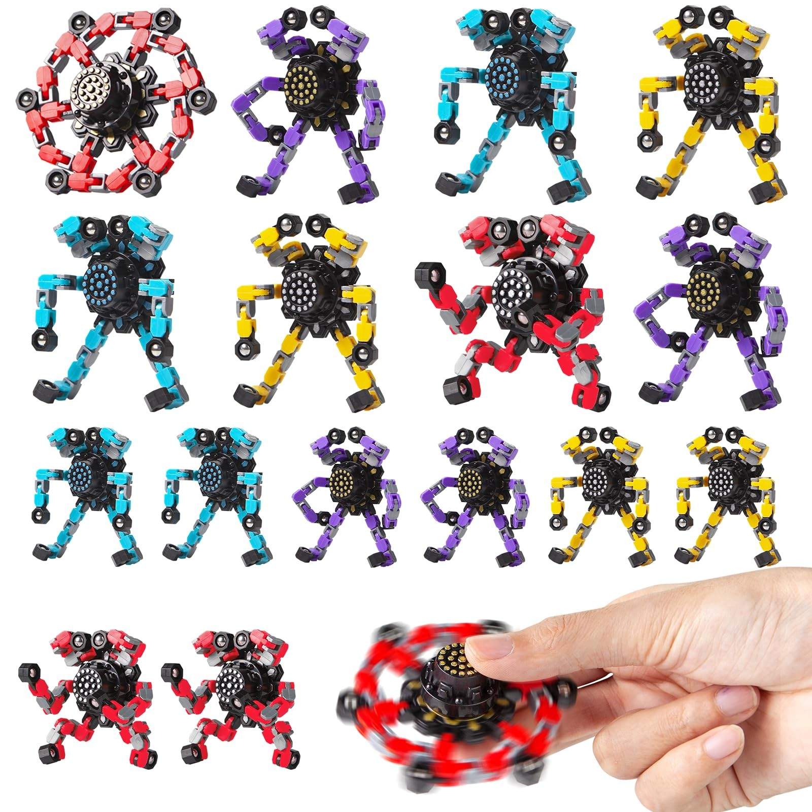 Transformable Fidget Spinners 16 Pcs Stress Relief Sensory Toys for Kids & Ad…