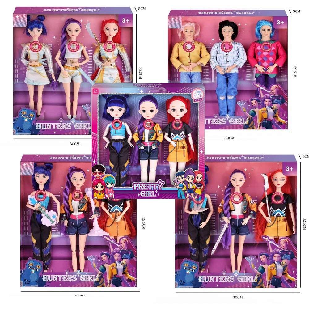 3Pcs Set Cosplay Demon Hunters Lighting Music Toys Moveable Joint Dolls US JQ