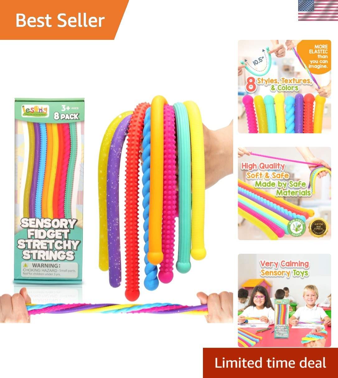 Colorful Sensory Fidget Toy Pack – Stretchy Strings for Stress Relief & Focus