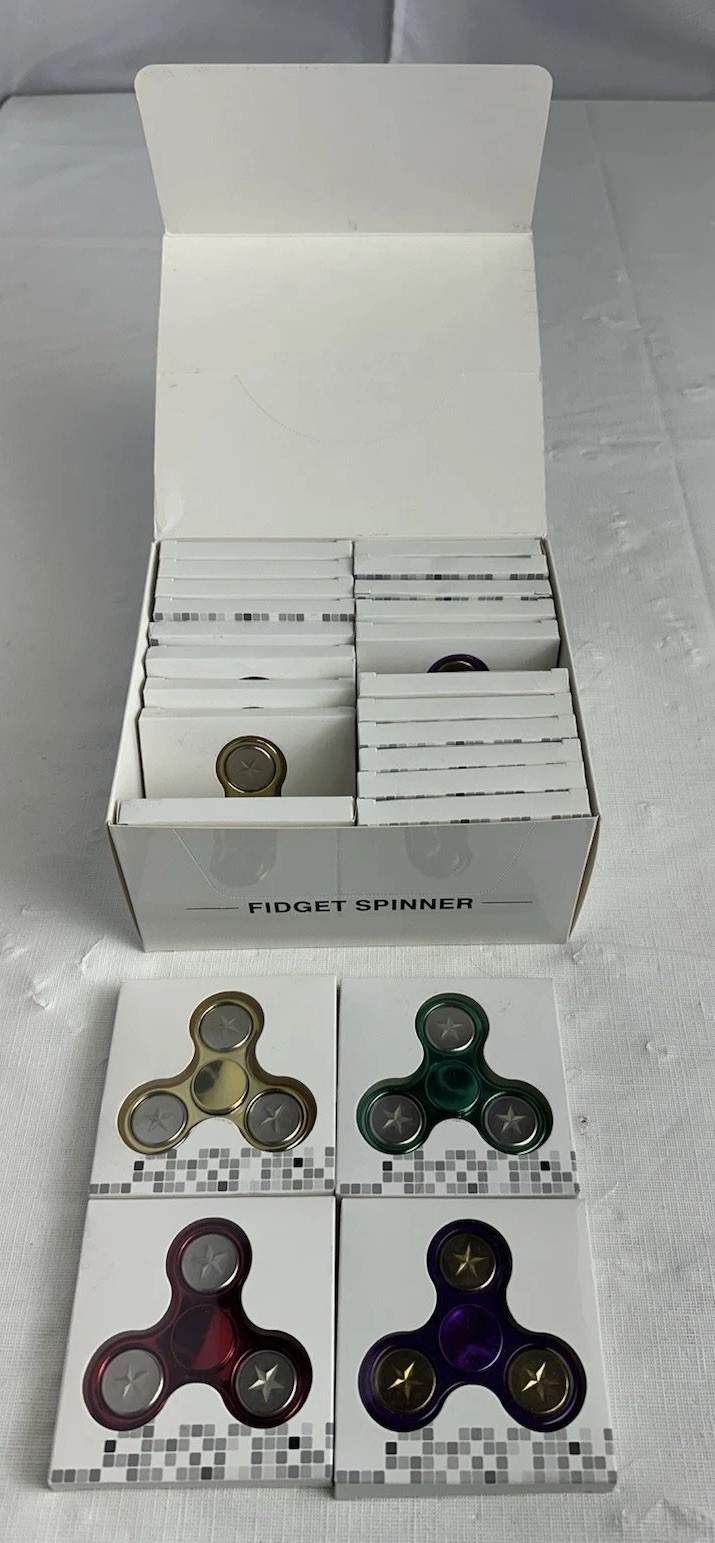 Lot Of 24 Pieces Fidget Spinner Toys Case Box Multiple Metallic Colors