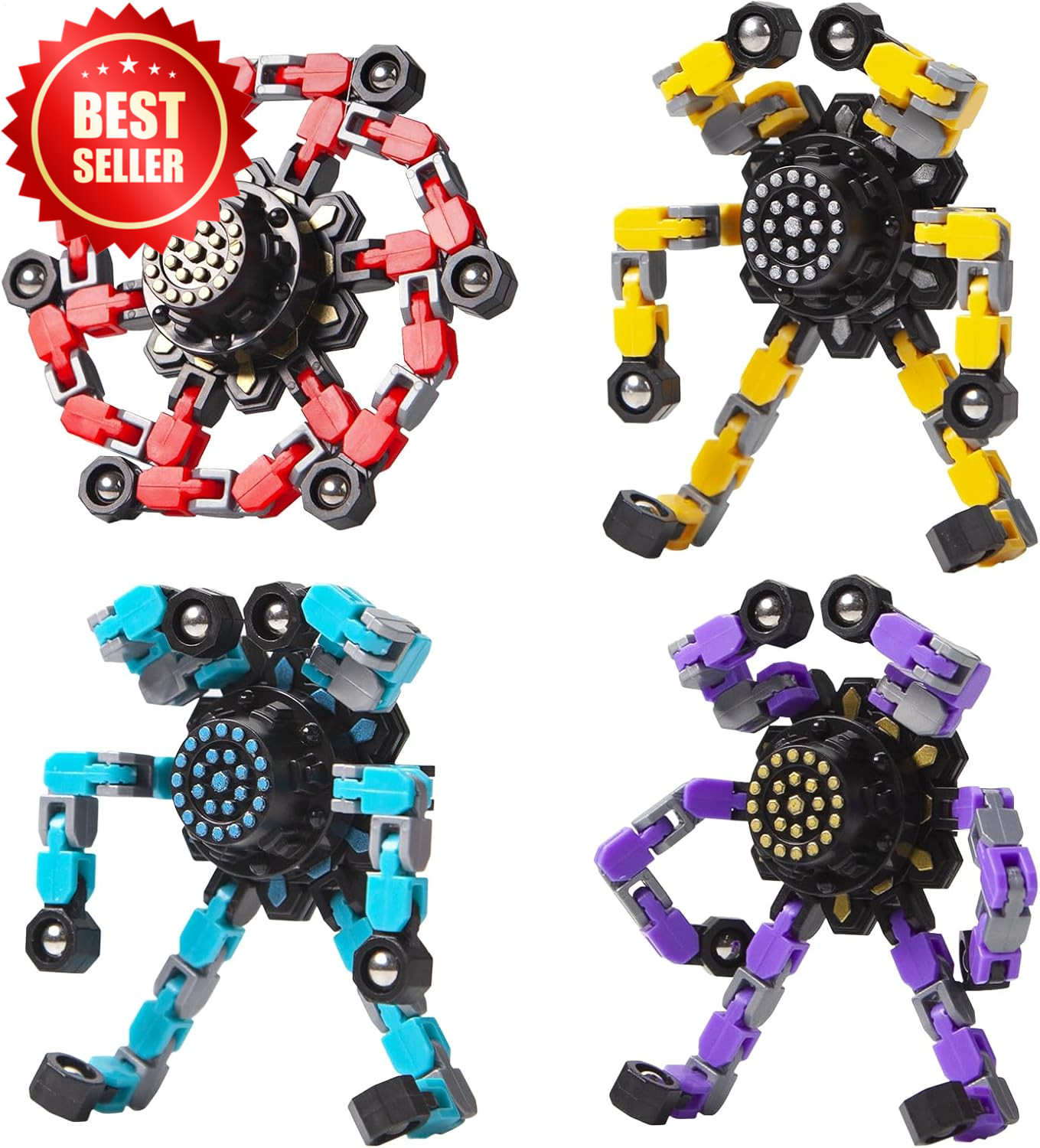 Transformable Fidget Spinners 4 Pcs Stress Relief Sensory Toys Party Favors Xmas