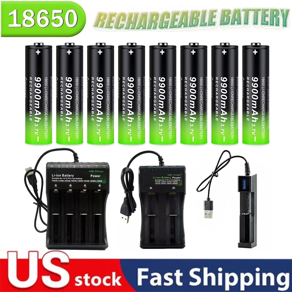 1~10x 3.7V 9900mAh Rechargeable Button top Li-ion Batteries High Capacity Lot