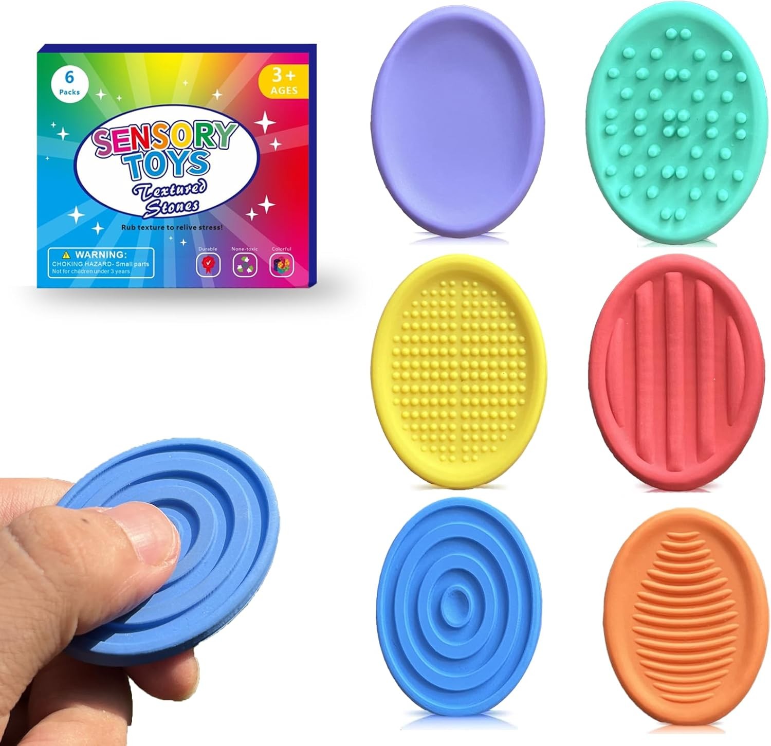 Fidget Toys for Kids Adults, 6Pcs Textured Sensory Stones Autism ADHD…