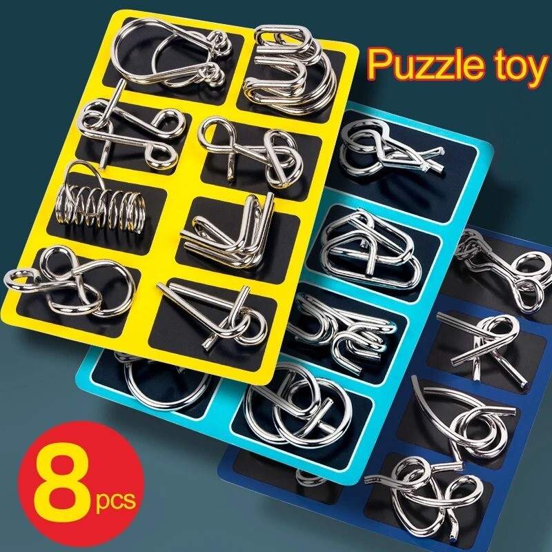 8Pcs/Set Metal Montessori Puzzle Wire IQ Mind Brain Teaser Puzzles Children Adul