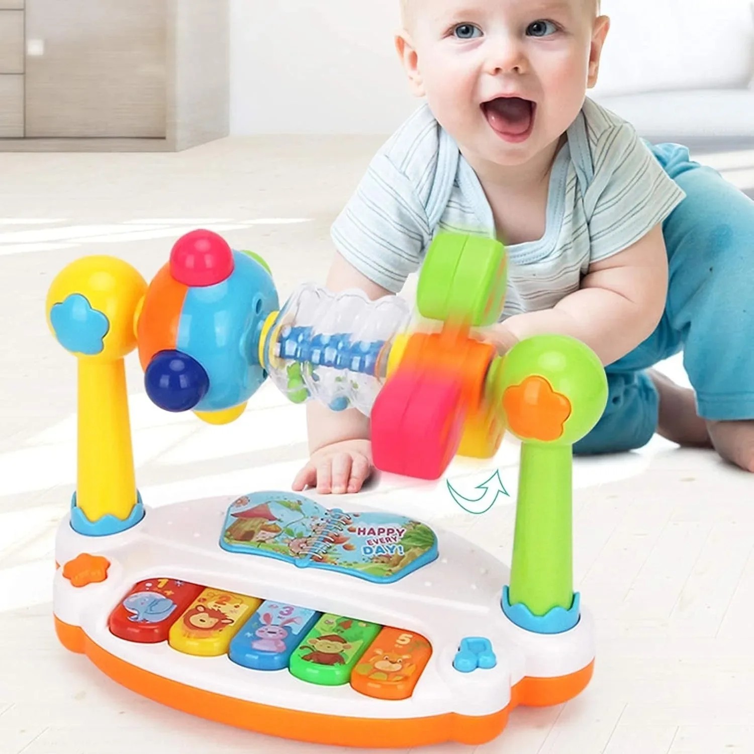 Baby Piano Toys Kids Rotating Music Piano Keyboard With Light Sound, Musical**