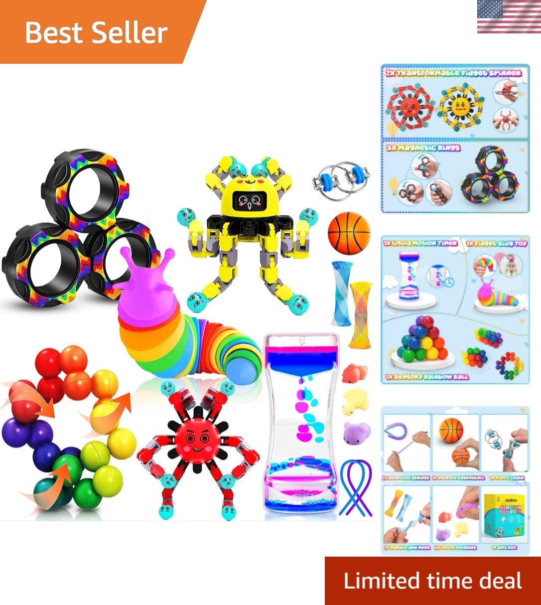 Multicolor 15-Piece Sensory Fidget Toys for Stress Relief and Focus – Gift Ready