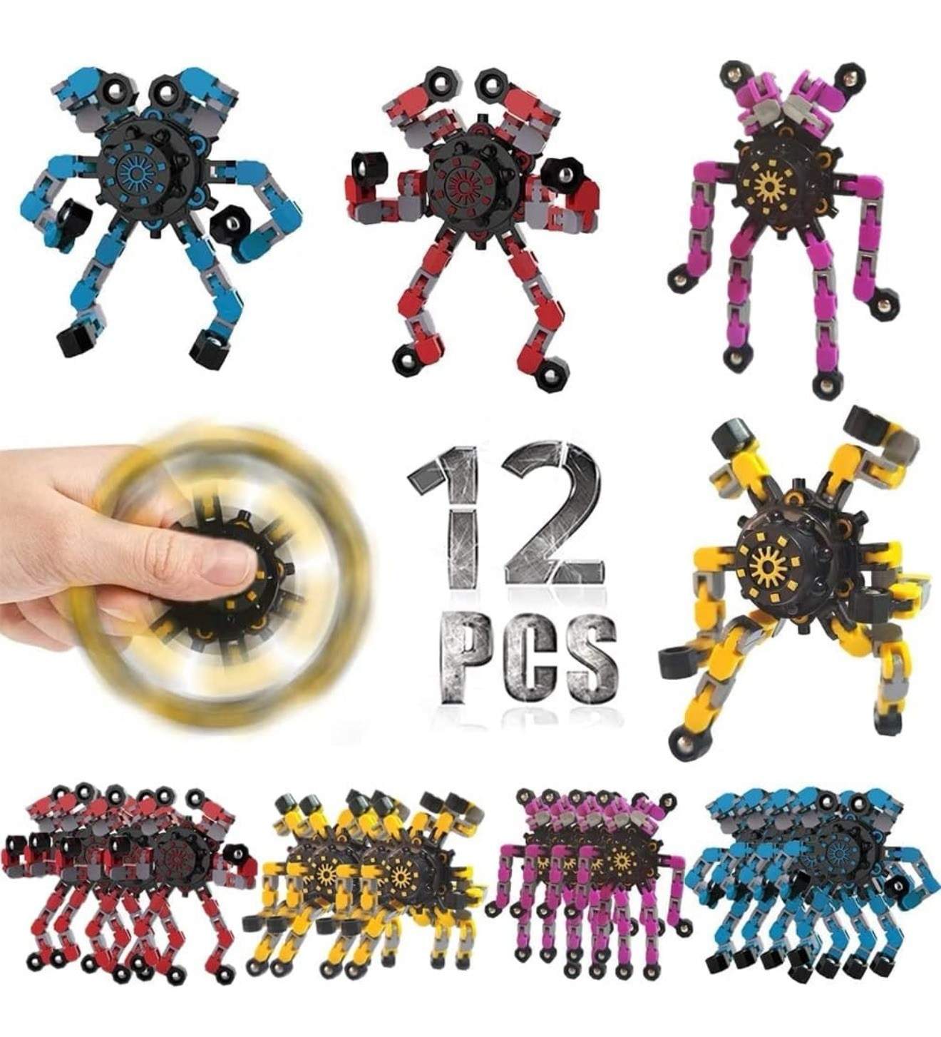 Transformable Fidget Spinners 12 Pcs for Kids and Adults Stress Relief Sensory