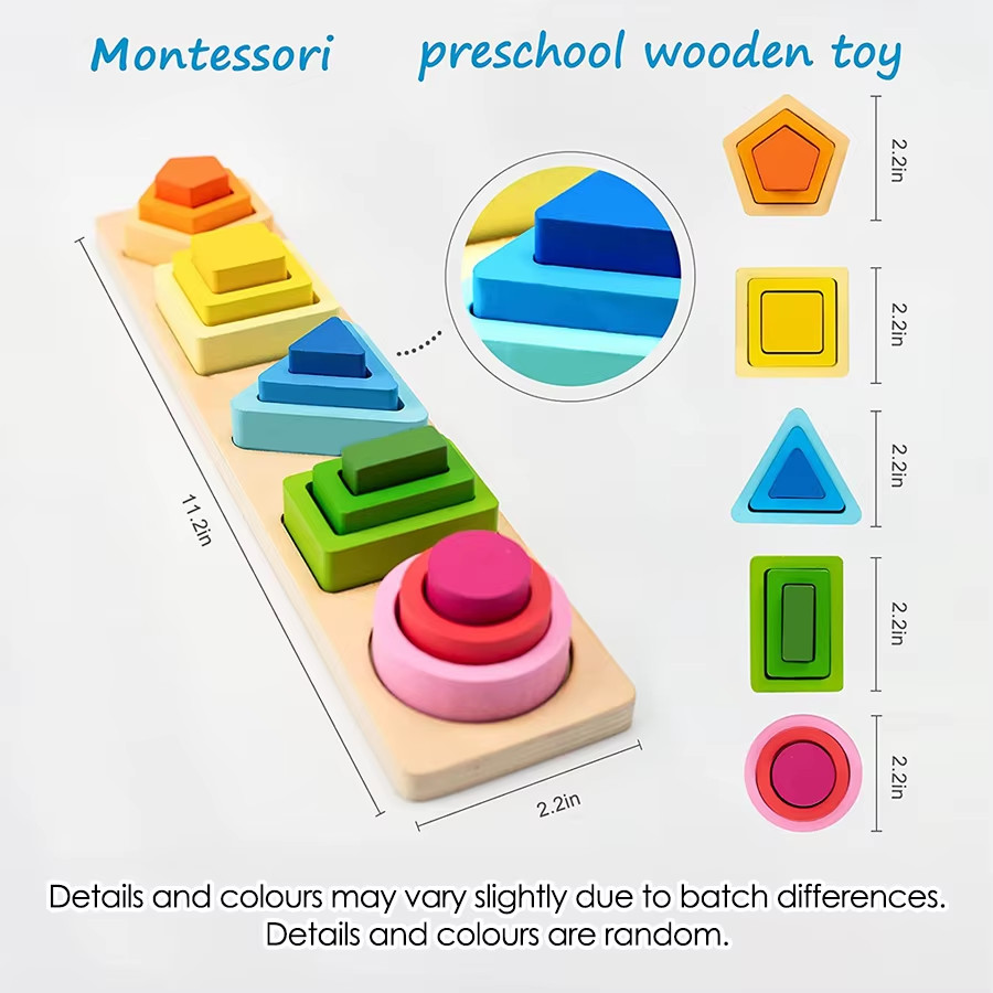 Montessori Wood Toys for Kids Wooden Sorting Stacking Toys for Baby Toddlers Edu