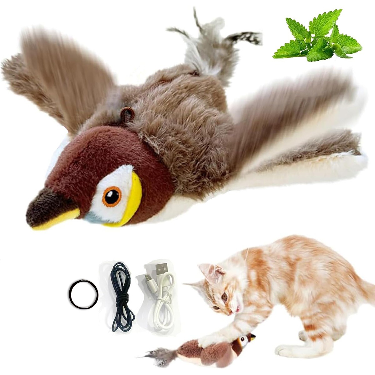 USB Interactive Flying Bird Cat Toys Electronic Pet Simulation Sparrow Toy US