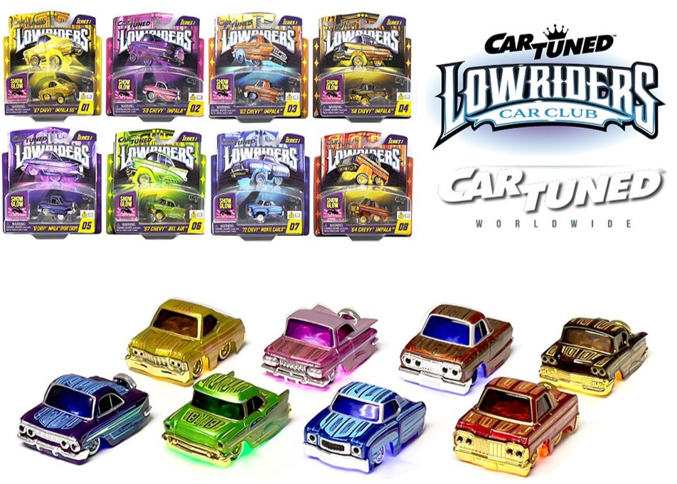 CarTuned 1:64 Lowriders SHOW GLOW Series 1 Assortment 8 Car Set, Factory Seal