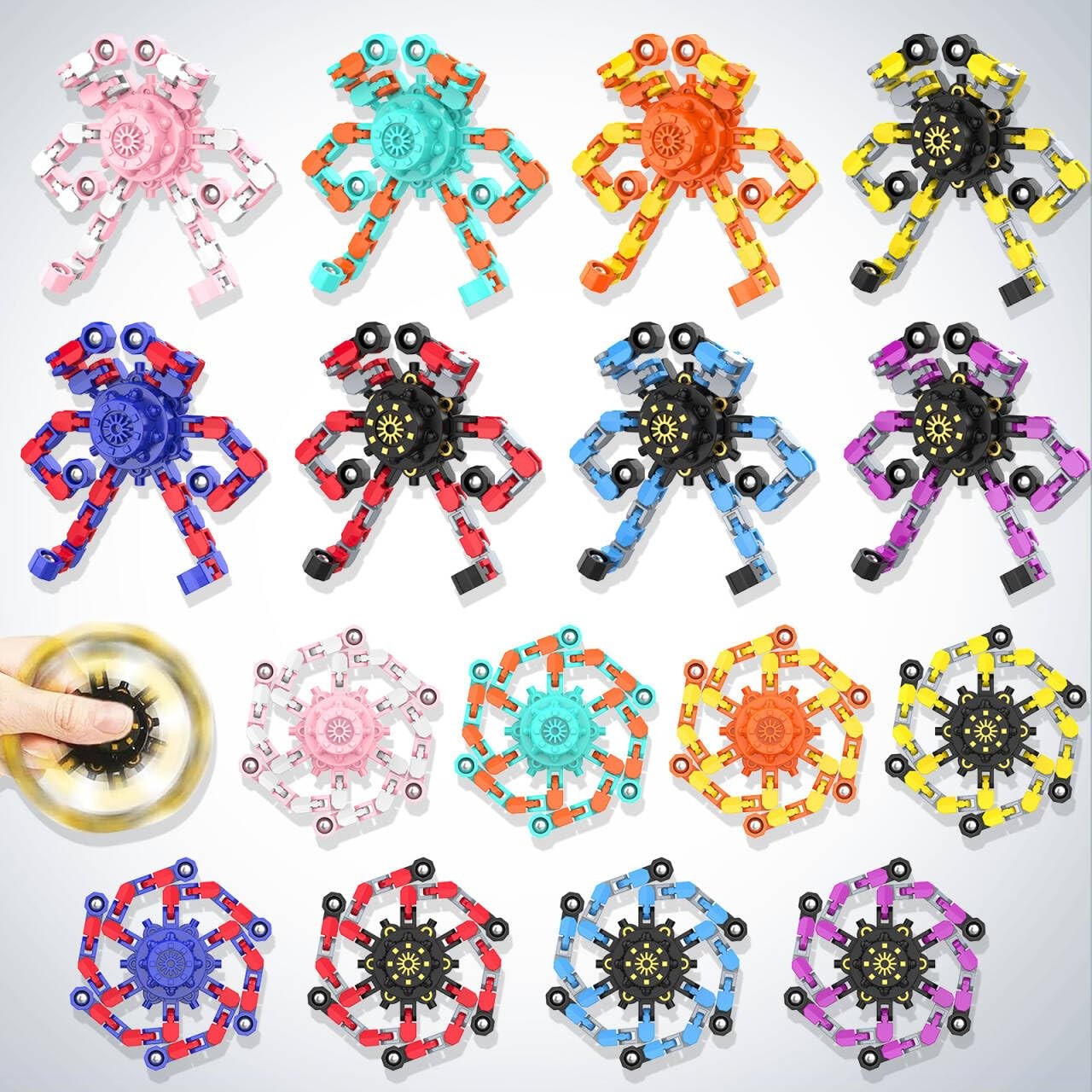 Transformable Fidget Spinners  Sensory Toys for Stress Relief – 16PC Set