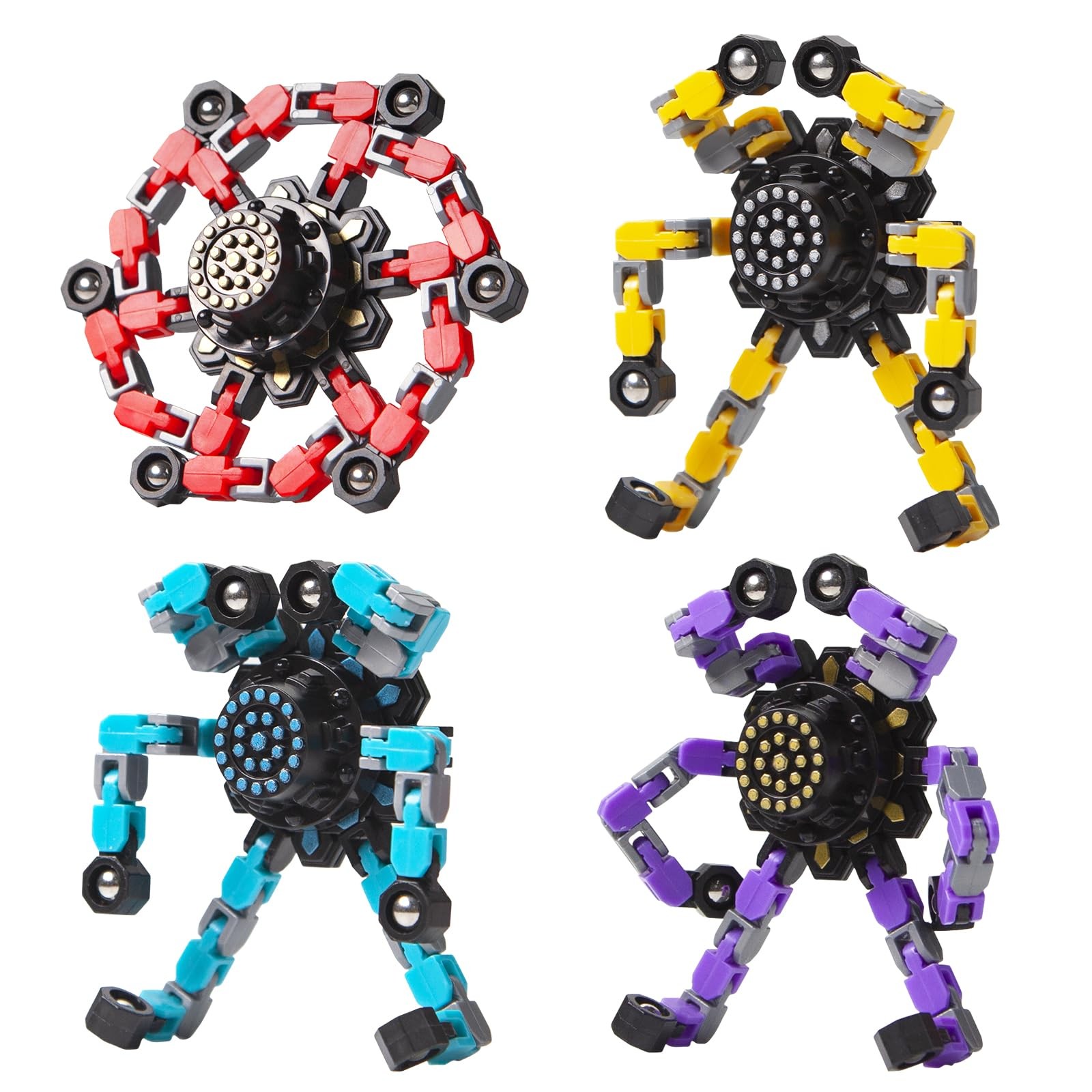 Transformable Fidget Spinners Toys 4 Pcs for Kids and Adults Stress Relief