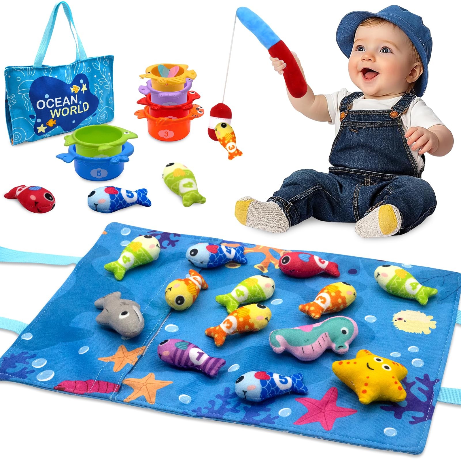 Montessori Toys for 1 Year Old, Cloth Fishing Game for Baby 12 Months with St…