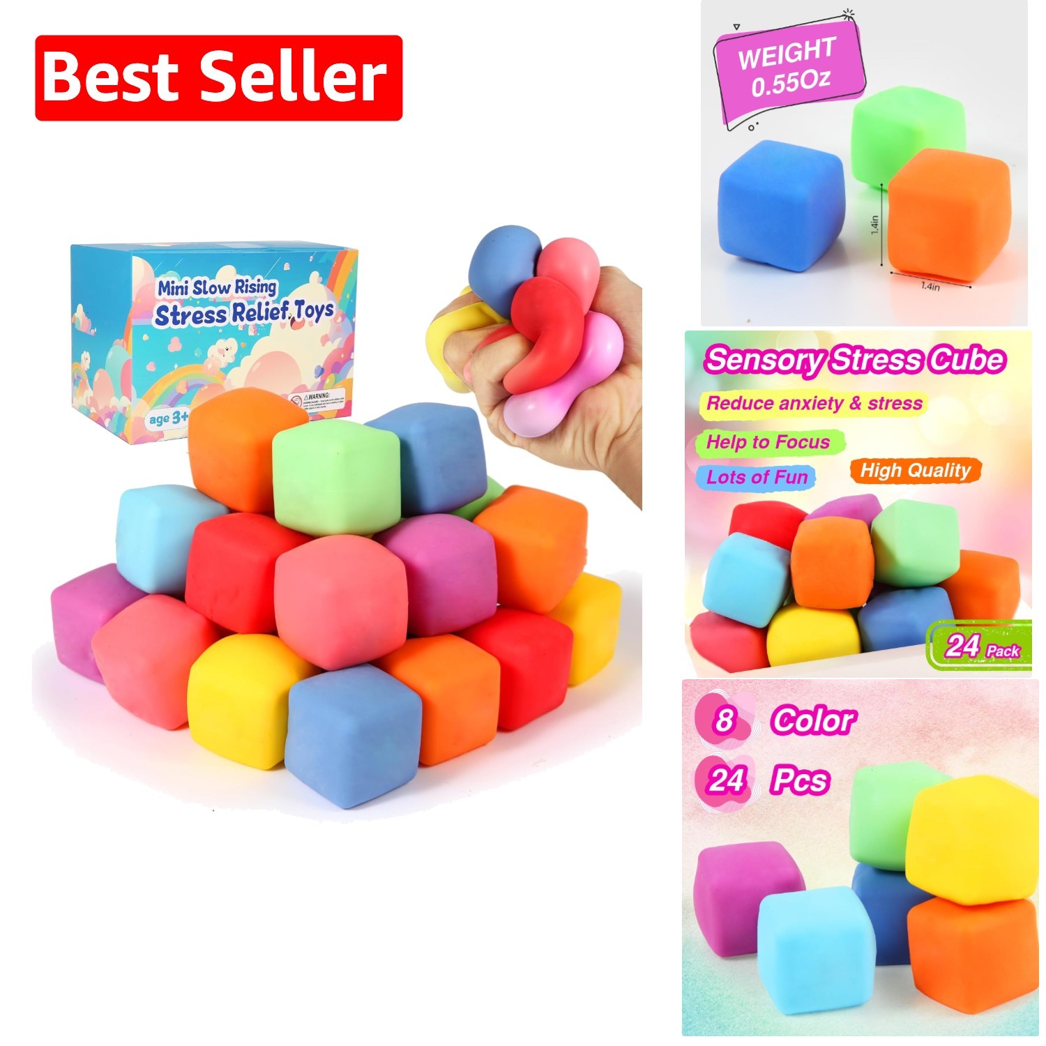 Soft Colorful 24 Pack Stress Cubes – Portable Fidget Toys for Kids & Adults