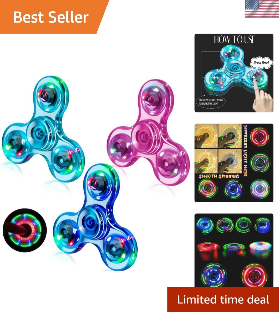 Sensory Light-Up Fidget Spinner Trio – Perfect Stress Relief for Kids & Adults
