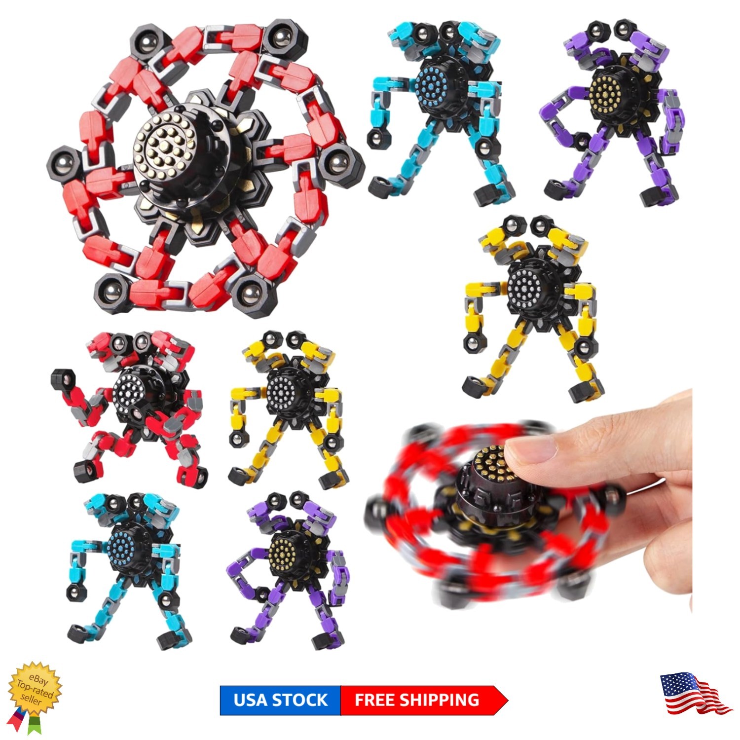 Sensory Fidget Spinner Set – 8 Deformable Toys for Stress Relief & Creativity