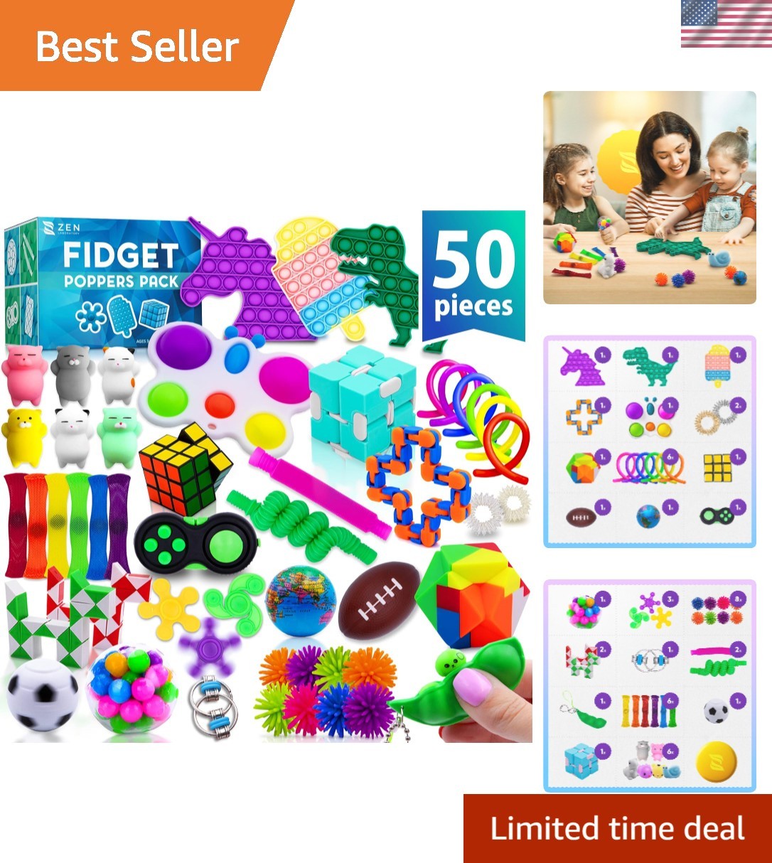 Quiet Sensory Fidget Toys Pack – 50 Pcs for Kids’ Stress Relief and Creativity