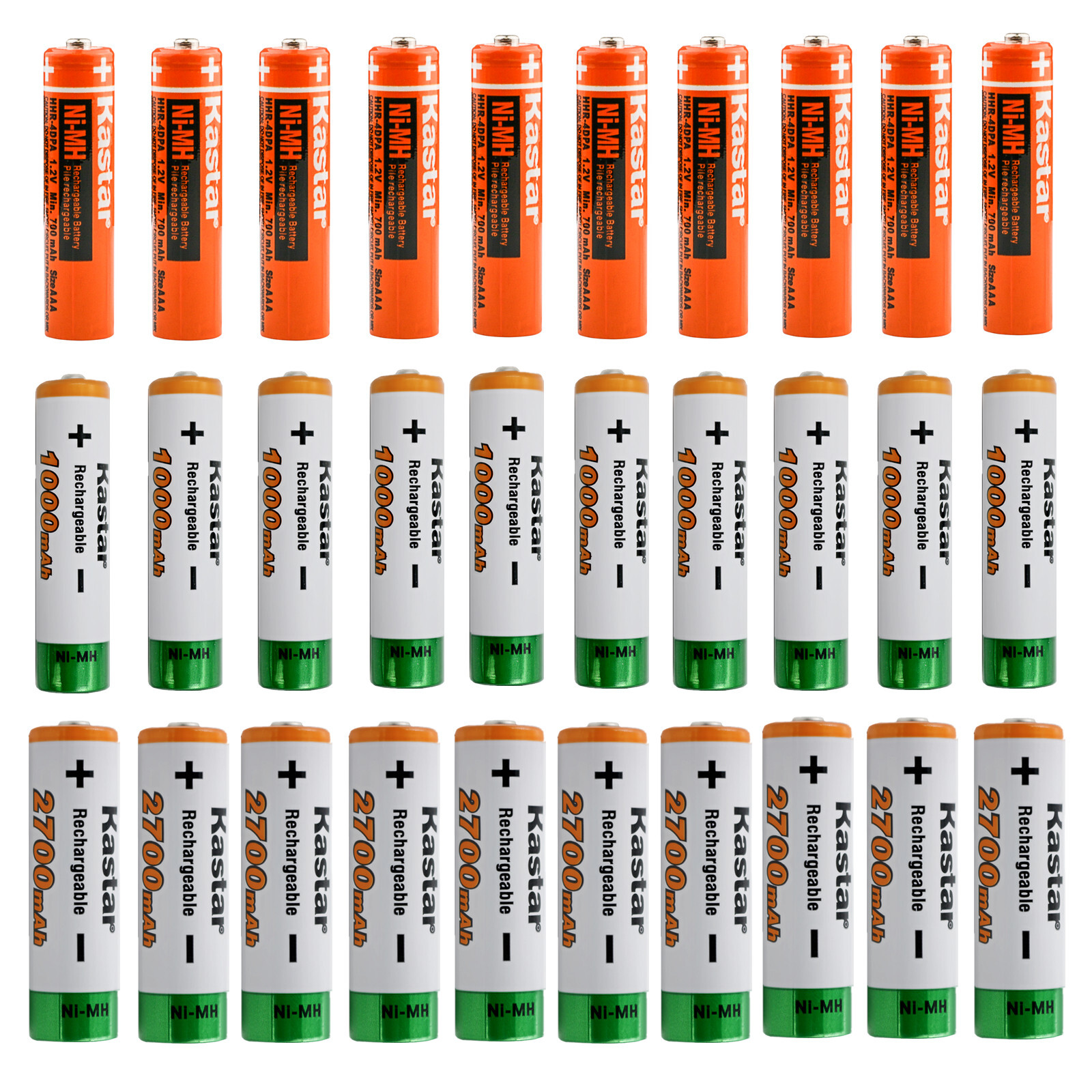 Kastar Lot AA AAA NI-MH 1.2V Rechargeable Batteries 2700mAh 1000mAh 700mAh