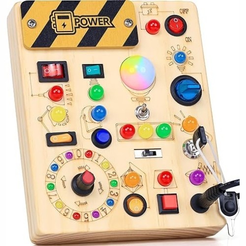 Montessori Toddler Busy Board Wooden Toys for 1-3 Years Old Sensory Toy LED