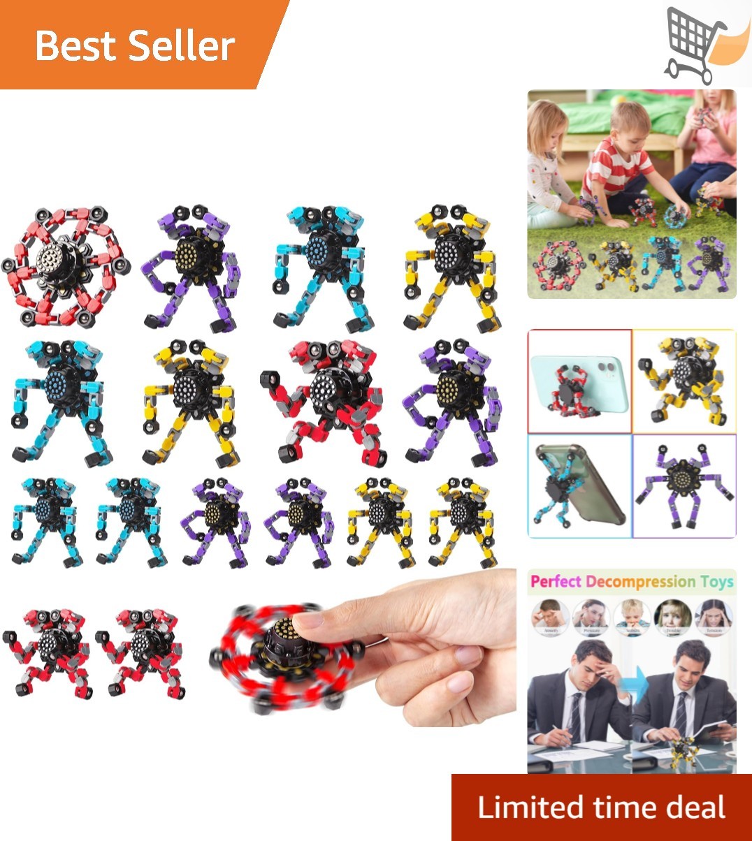 Transformable Fidget Spinners 16 Pcs Stress Relief Sensory Toys for Kids Adults