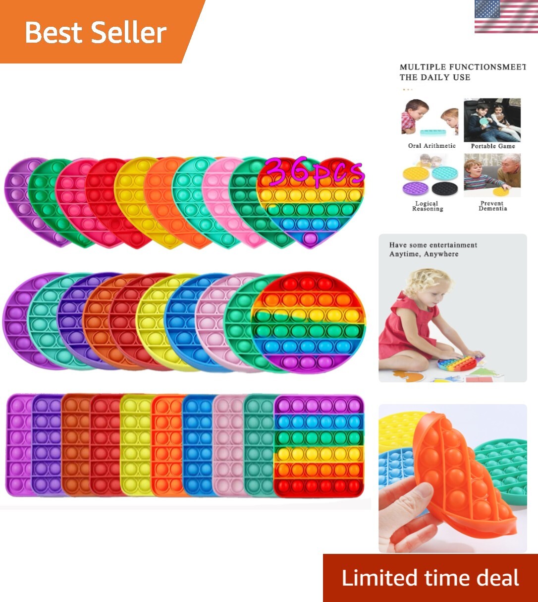 Random 36 Pcs Fidget Toys,Push Pop Fidget Sensory Toys Set,Stress Relief Gift…