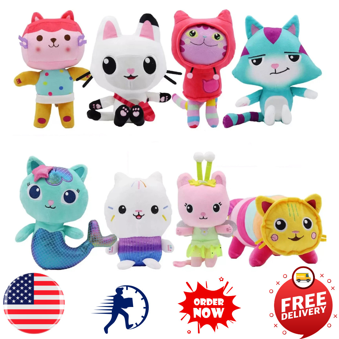 Gabby’s Dollhouse 10″ Plush Pillow Cat Purr-ific Stuffed Animals Plushie Dolls