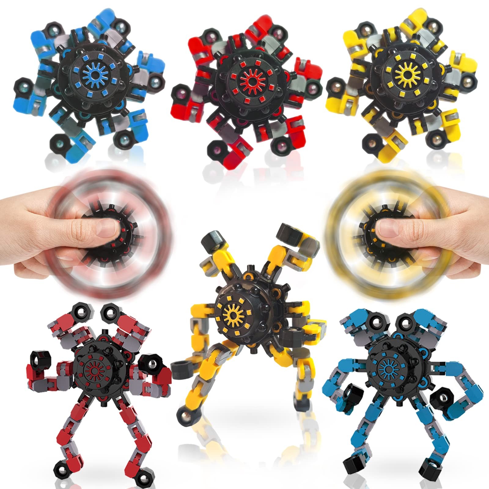 Transformable Fidget Spinners – 6PCS Sensory Stress Relief Toys for Kids